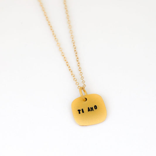 Ti Amo Square Quote Necklace (Italian for I Love You)