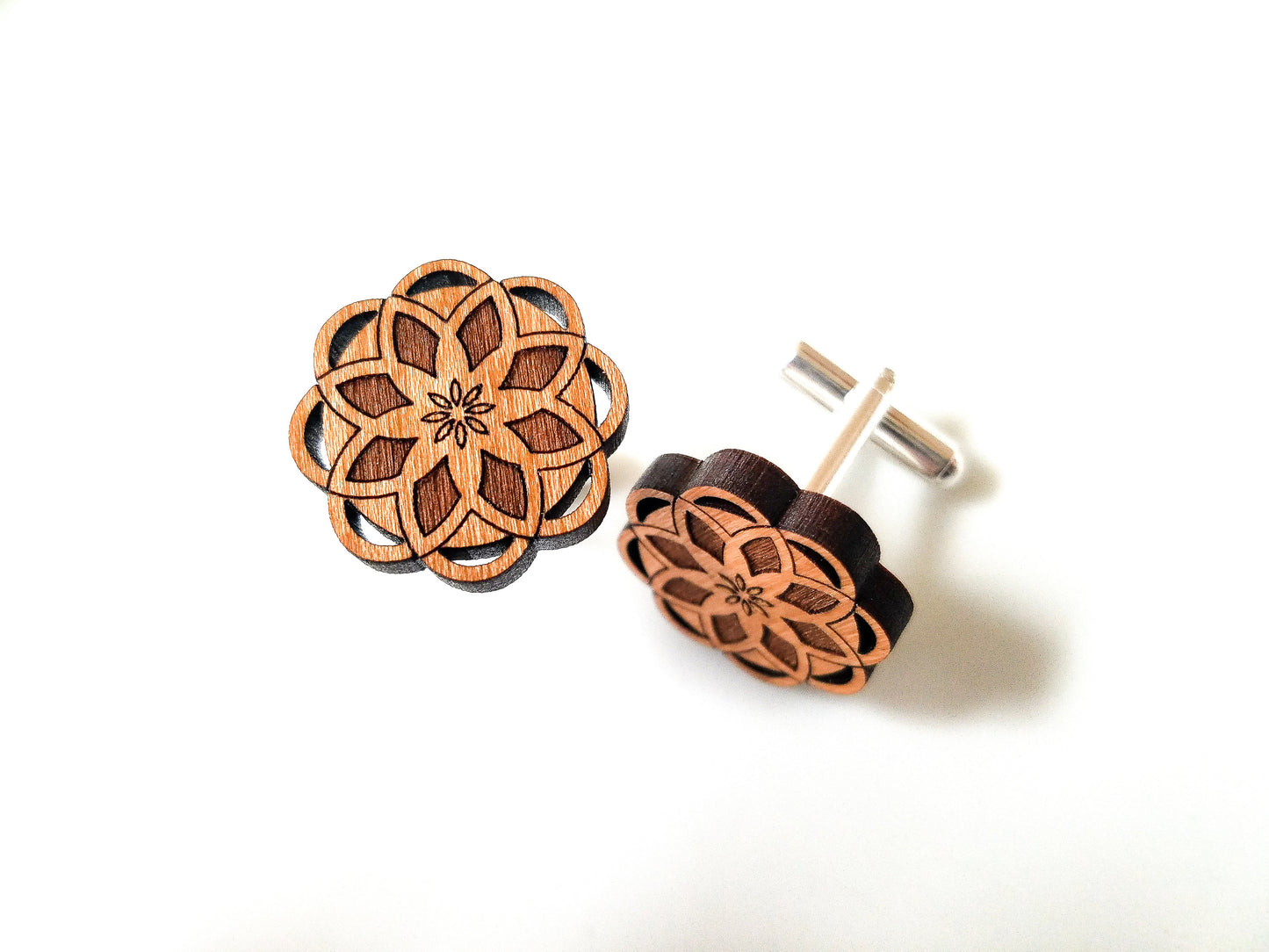 Flower cherry wood cuff links