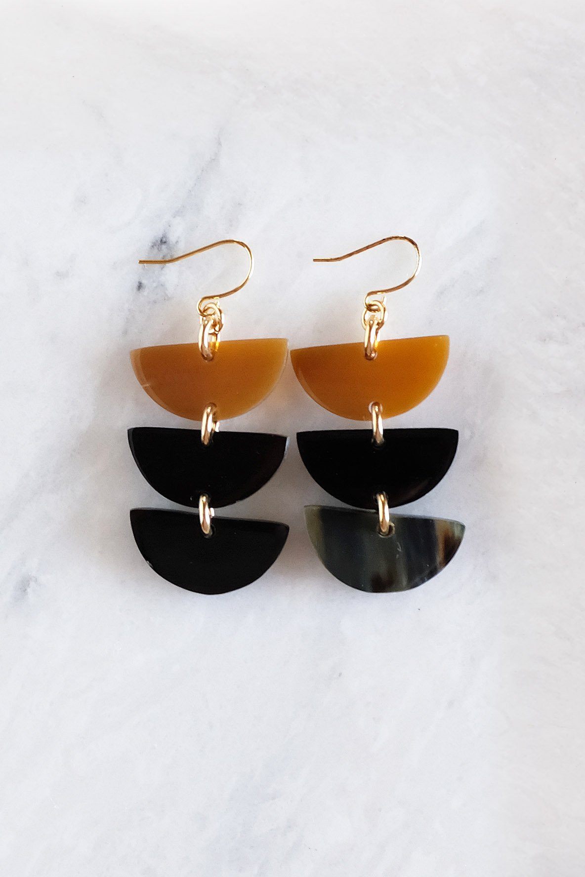 Hanoi Triple Crescent Buffalo Horn Earrings