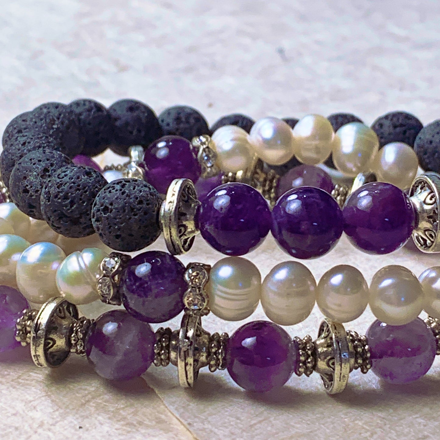 Lana Gemstone and Tibetan Silver Stacking Bracelets