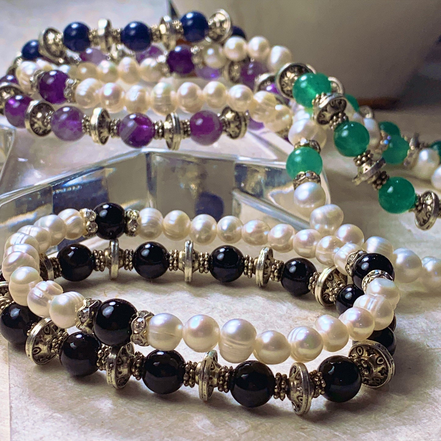 Lana Gemstone and Tibetan Silver Stacking Bracelets