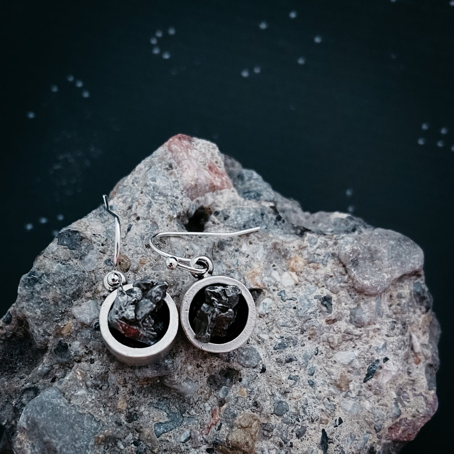 Small Round Raw Meteorite Dangle or Stud Earrings