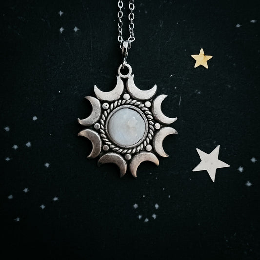 Lunar Witch Necklace - Rainbow Moonstone Pendant