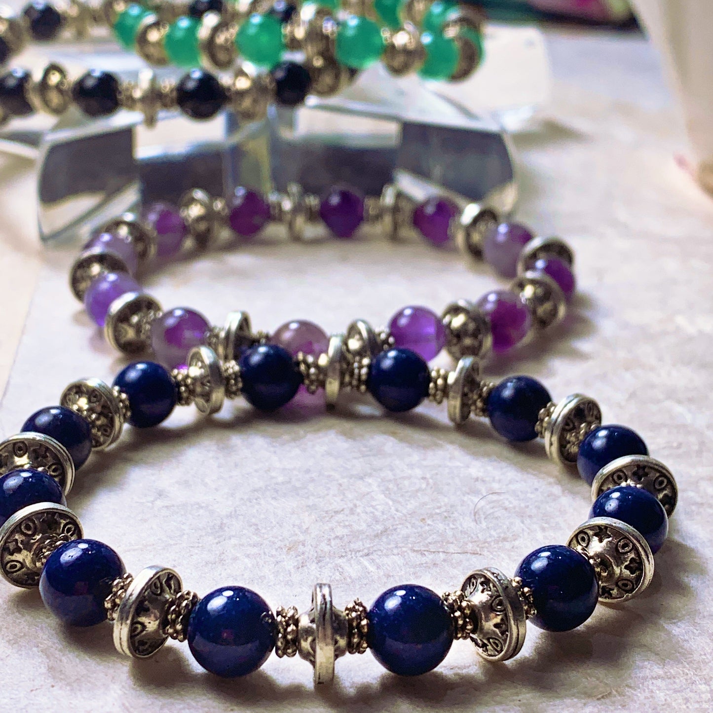 Lana Gemstone and Tibetan Silver Stacking Bracelets