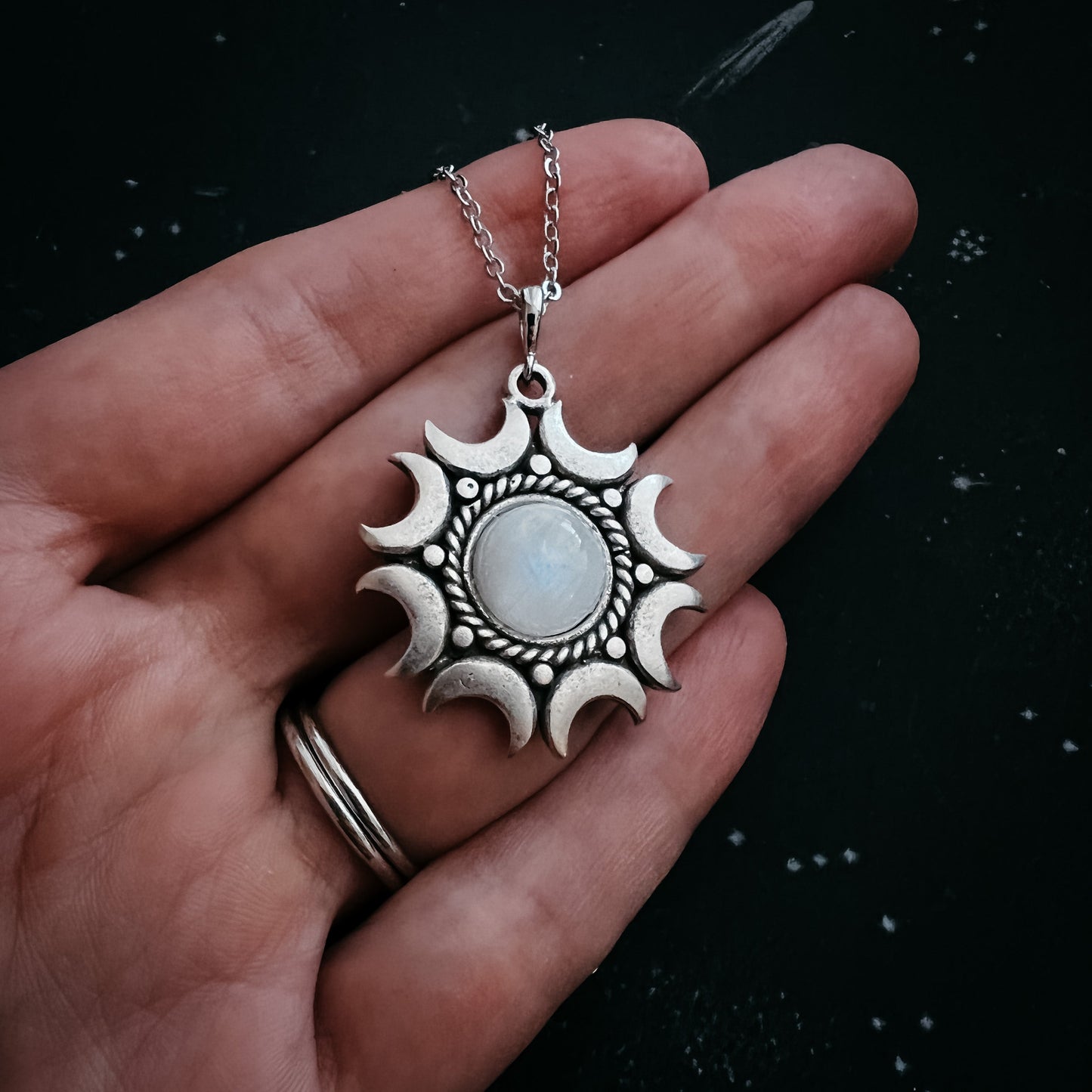 Lunar Witch Necklace - Rainbow Moonstone Pendant