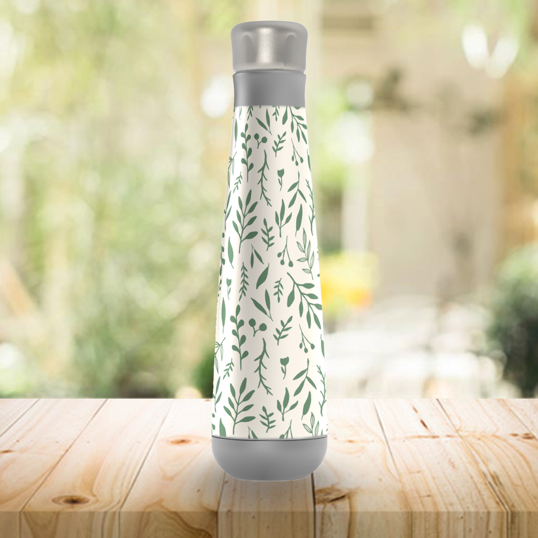 Green Falling Leaves Water Bottle