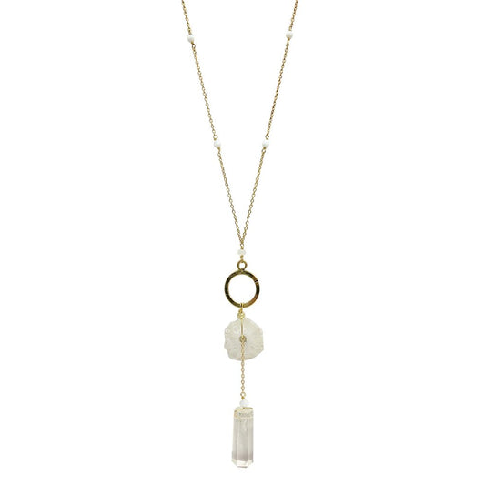 Solar Quartz + Crystal Y Necklace