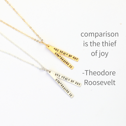 "Comparison is the Thief of Joy" -Theodore Roosevelt quote necklace